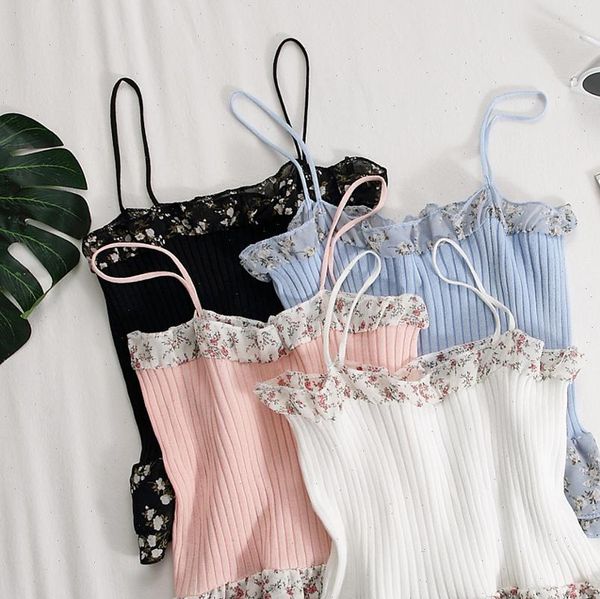 

laced up crop spaghetti women camis print summer solid, White