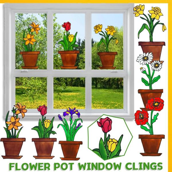 

wall stickers creative flowerpot flower arrangement window glass decoration home decor living room decals wallpaper