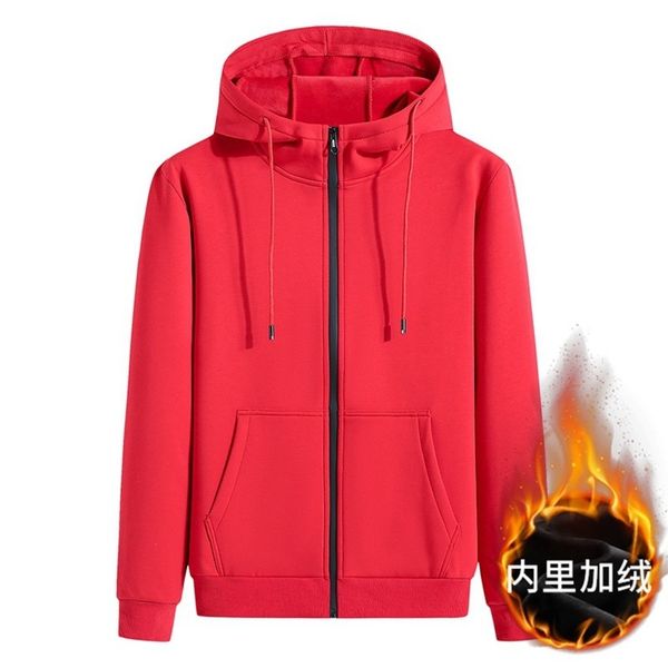 

2021 hooded cardigan sweater winter casual plush thickened men's sports coat, Black