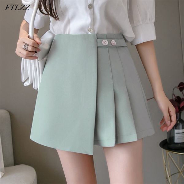 

spring summer women high waist wide leg shorts casual female loose asymmetrical ruffles solid color 210430, White;black