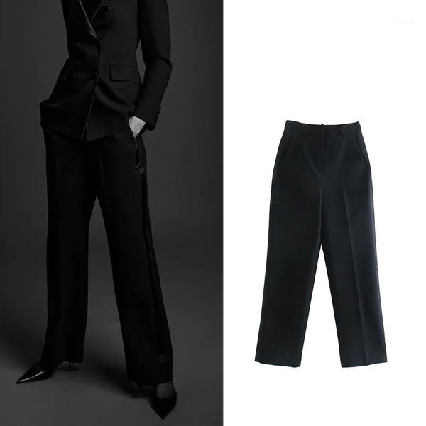 

women's pants & capris women's 2022 black straight trousers za y2k leg high-end dress-style long simple loose pocket, Black;white