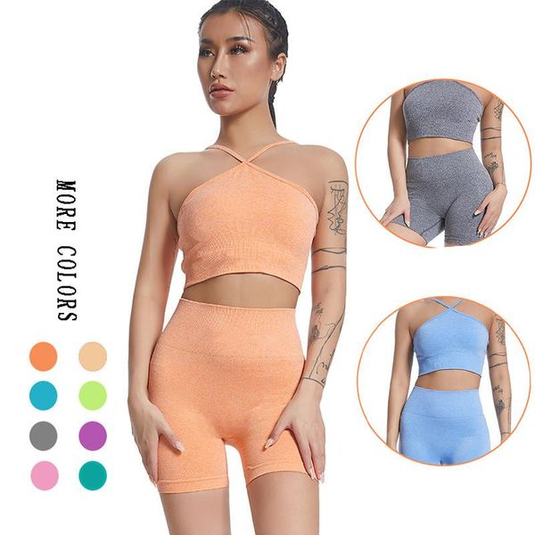 

yoga outfit women two piece fitne set feamle seamless 2pcs crop bar pust up shorts sportsuit workout gym sportwear fitness