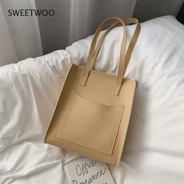

evening bags autumn winter solid color big synthetic leather bag female simple tote shoulder fashion messenger texture business handbag