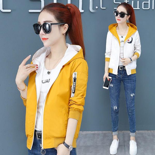 

women's jackets double-sided short jacket spring 2021 fashion loose hooded women outerwear female coat plus size, Black;brown