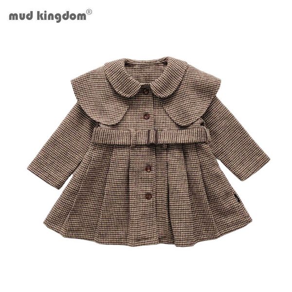 Mudkingdom inverno outono criança crianças meninas bebê casaco quente lã marrom xadrez sobretudo outwear jaqueta 210615