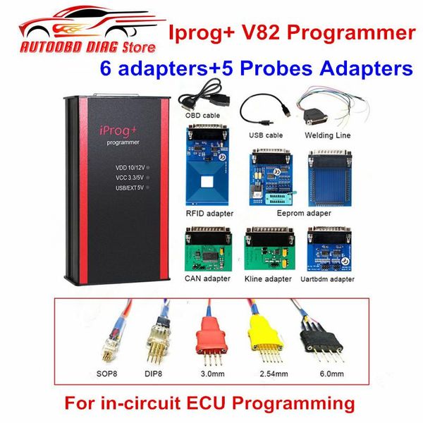 

diagnostic tools full set v82 iprog+ prog key programmer iprog probes adapters for in-circuit ecu work supports immo/mileage correction/airb