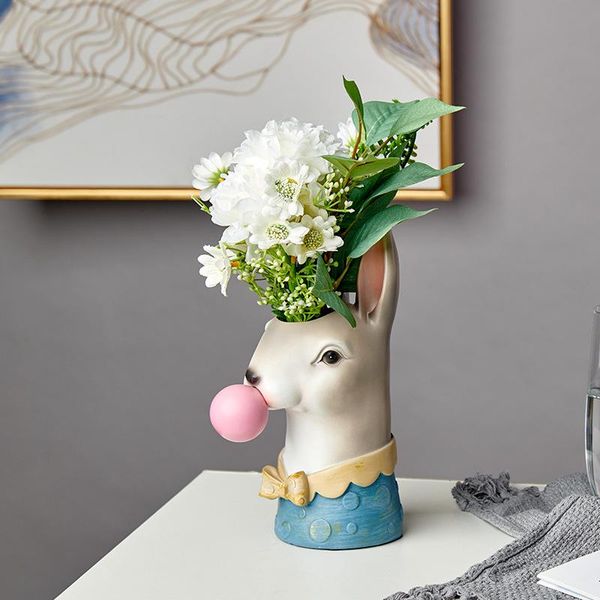 

vases creative modern animal head resin succulent vase flowerpot hand painting giraffe zebra panda blowing bubbles bust figure