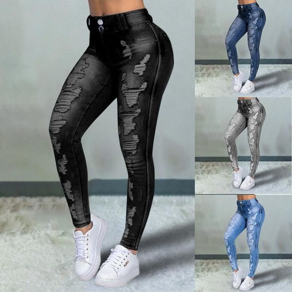 

women's jeans fashion denim 44xl elastic hole women, Blue