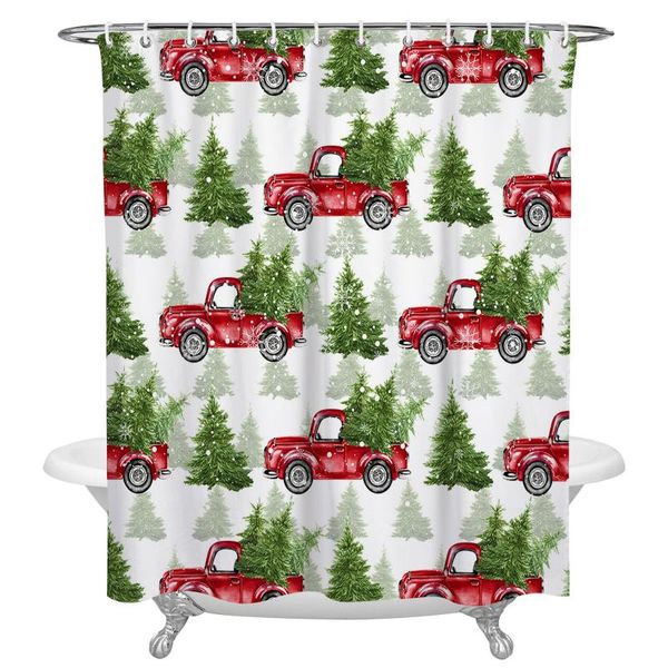 

shower curtains christmas farm red car tree bathroom decor curtain waterproof for