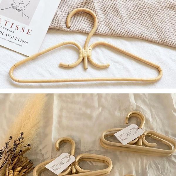 

2pcs rattan clothes hanger natural hand-woven 3 hook for home wardrobe clothing store decor hangers & racks