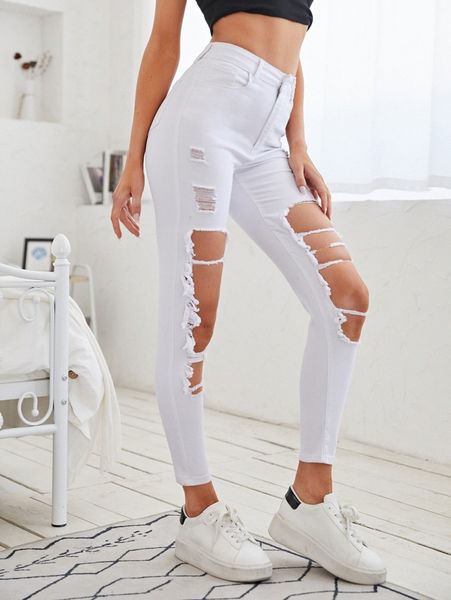 

high waist ripped skinny crop jeans y9gw#, Blue