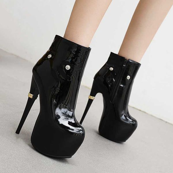 

boots plus size ankle women super high platform heels female round toe side zipper long woman shoes ladies footwear, Black