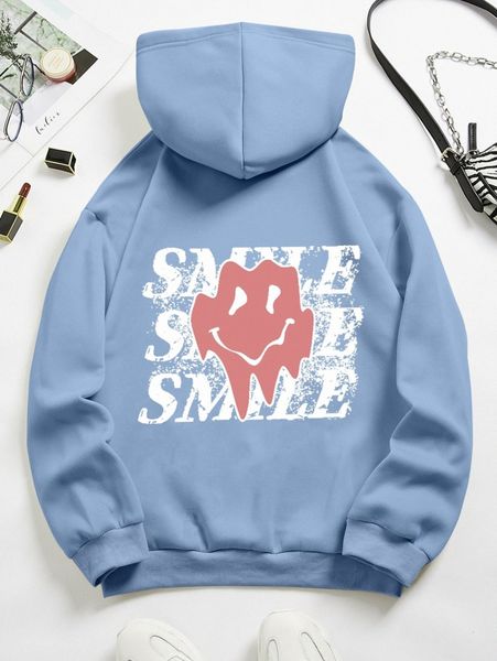 

letter & expression print drawstring thermal hoodie 67bg#, White;black