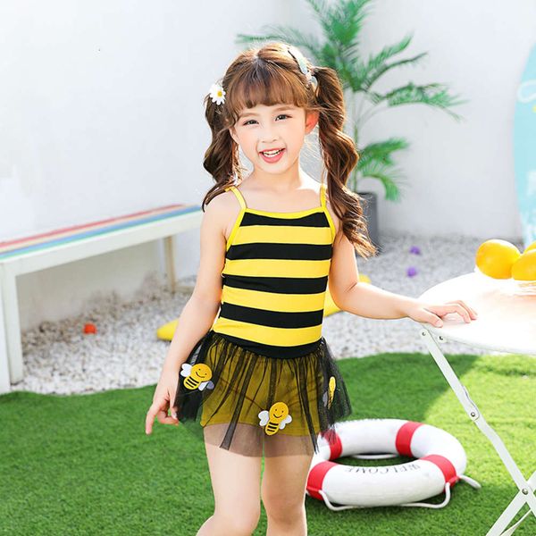 

straight girl middle school children's swimsuit fashion lace spring seaside cool girl's, Blue