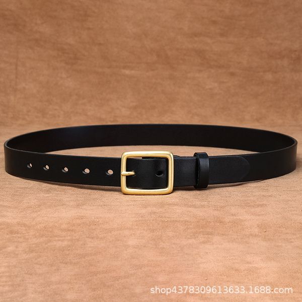 

2. 8cm wide simple fashion trend brass buckle belt womens genuine leather glossy pure cowhide casual all-matching jeans belt no. 2, Black;brown