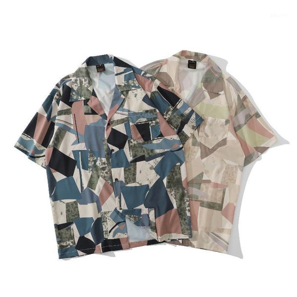 

geometric retro shirt men's design casual loose cool beach style hawaiian shirts, White;black