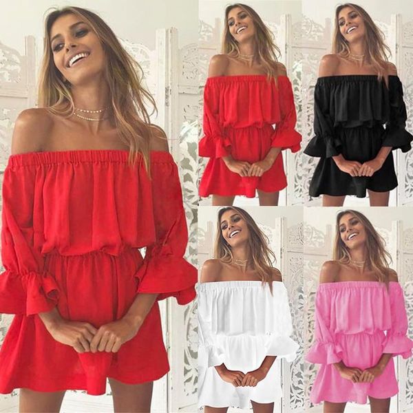 

women's swimwear 2021 summer one-word neck flared sleeve waist dress, White;black