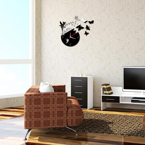 

wall clocks butterfly angel clock watch 3d diy acrylic mirror stickers living room quartz needle europe horloge d2