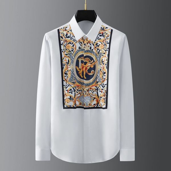 

men's casual shirts luxury european style print long sleeve slim wedding groom party dinner social club formal dress n8sp, White;black