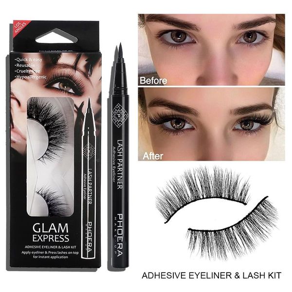 

false eyelashes self-adhesive liquid eyeliner pen glue-for waterproof eye liner and one pair of eyelash set makeup tslm1