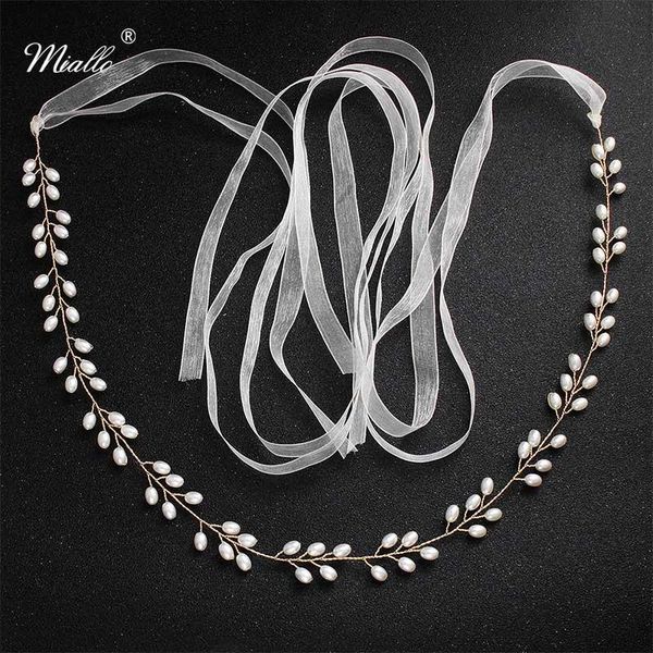 

wedding sashes miallo fashion handmade pearls copper wire belts & bridal dress accessories skinny for bride bridesmaids, White