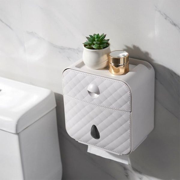

toilet paper holders holder waterproof towel wall mounted storage box bathroom accessories tray roll tube punch-double-layer