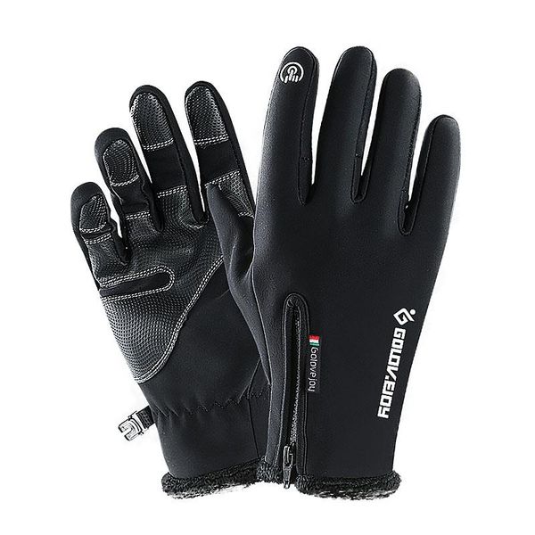 

quality winter gloves full finger zipper touch screen windproof warm riding fleece lined mountaineering skiing glove cycling, Black