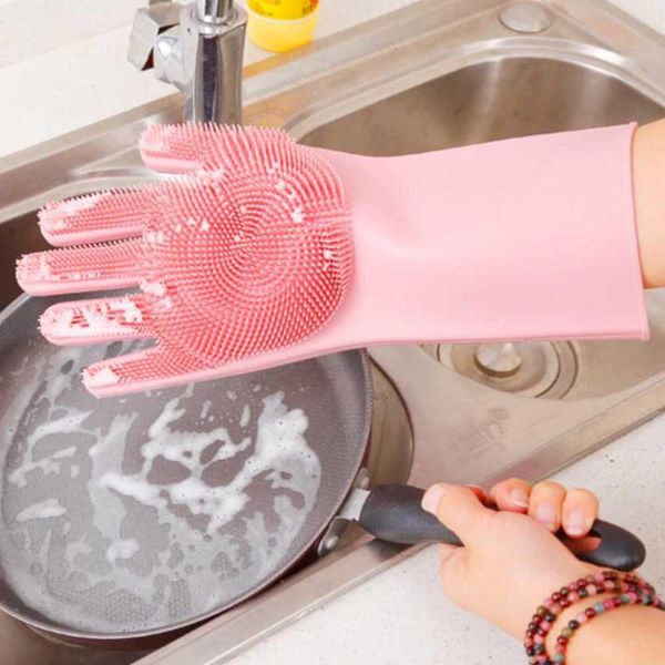 

disposable gloves 1 pair kitchen silicone cleaning magic dish washing easy household scrubber rubber
