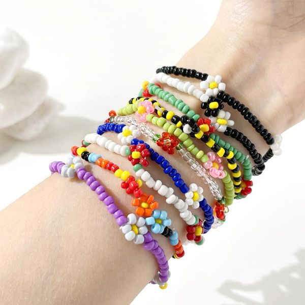 

charm bracelets minar sweet colorful sunflower beaded chain bracelet for women summer beach boho candy color flower acrylic bead, Golden;silver