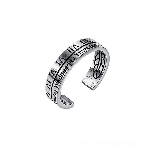 

7rD simple and versatile make old roman digital female hip hop fashion band rings niche ringear fashion design open index finger, Silver