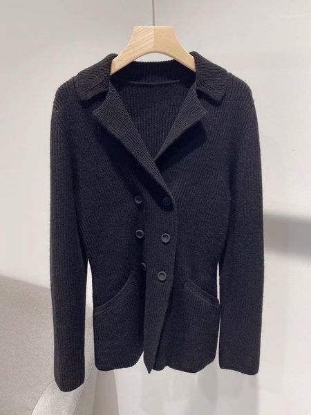 

women's suits & blazers autumn 2021fw women 100% wool black slim double breasted blazer jacket female luxury coat gdnz 7.02, White;black