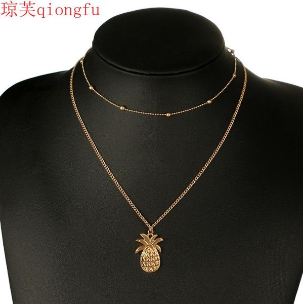 

chains korean retro sun beach style fashion simple double layer pineapple dot pendant set ornaments ladies necklace gifts, Silver