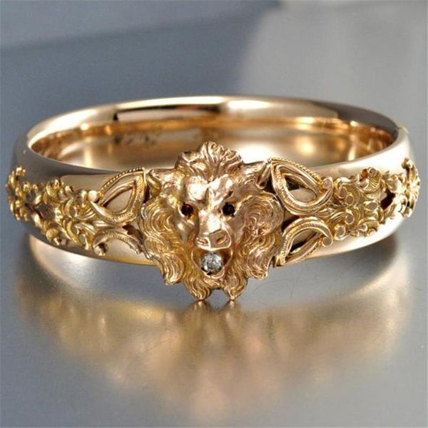 

modyle 2021 fashion gold color hollow lion punk vintage ring for men wholesale cluster rings, Golden;silver