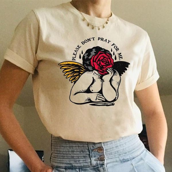

women's t-shirt dont pray for me printed crew neck short sleeve and tees women fashion, White