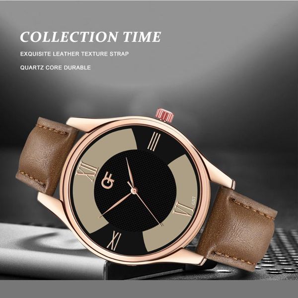 

wristwatches 2021 luxury style creative men's retro british non-mechanical trend quartz watch ultra-thin large plate, Slivery;brown