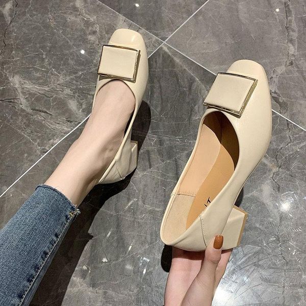 

pumps square toe shoes low heel career ladies shallow slip on fashion nice women pu leather woman casual female shoes, Black