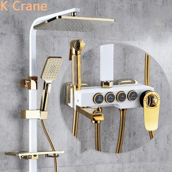 

bathroom shower sets white digital faucet smart thermostatic system bathtub full kit bath tap modern wall mount cold kraan