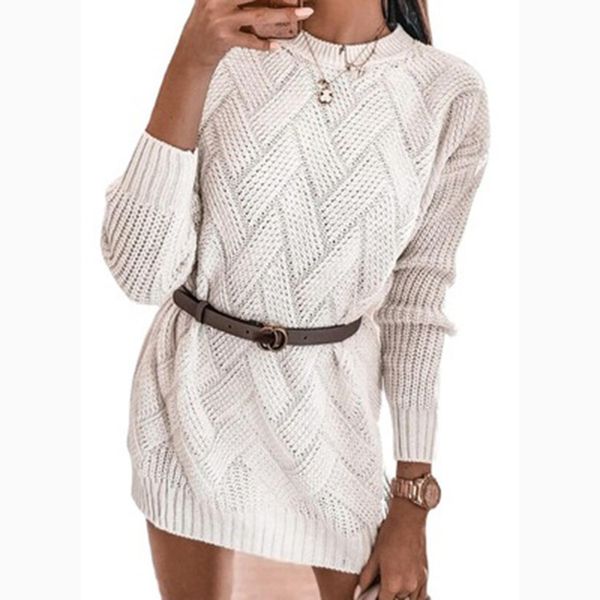 

Fashion Sweater 2021 Women' High Neck Long Sleeve Loose Knit, White