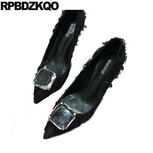 

dress shoes pointed toe 8cm scarpin crystal luxury lavender wedding high heels rhinestone diamond pumps black european women thin