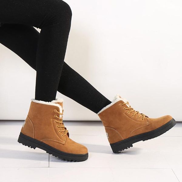 

boots women shoes warm fur ankle snow winter fashion lace-up female, Black