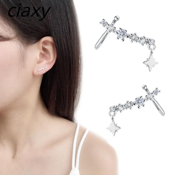 

stud ciaxy 925 sterling silver earrings inlaid zircon ear clip siamese-style star female temperament simple jewelry, Golden;silver