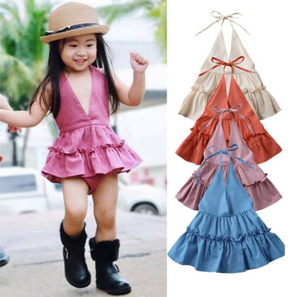 

footies born baby girl romper tutu dress cotton linen clothes set summer, Blue