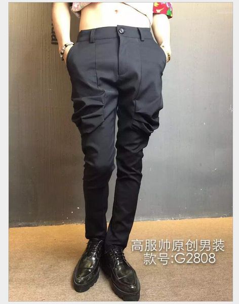 

men's pants 27-44 men harem fashion casual hairtylist personality fold pencil plus size singer costumes spring and summer men's, Black