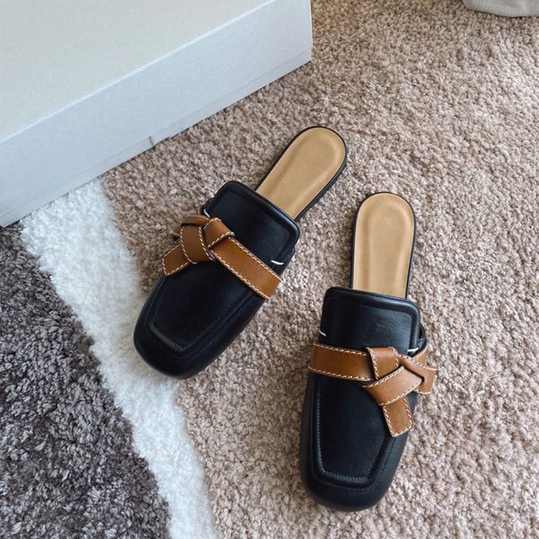 

slippers sandals 2021 spring and autumn new bow flat muller shoes zly, Black