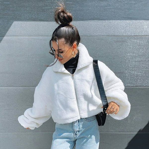 

paris girl white casual loose short lamb wool coats women winter warm fashion lapel cardigan jacket female long sleeve overcoat 210524, Black;brown