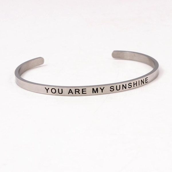 

"you are my sunshine"engraved positive inspirational quote mantra stainless steel id bangle for women, Black