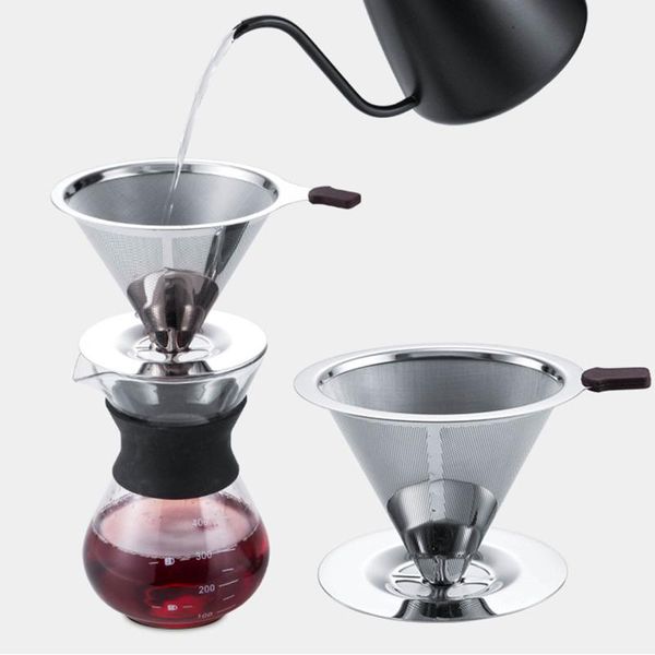 

coffee filters 99mm reusable filter stainless steel cone baskets mesh strainer pour over dripper with stand holder