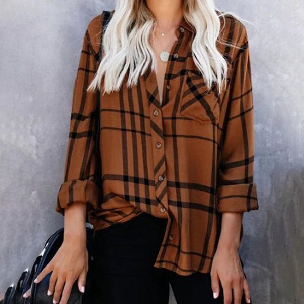 

women's blouses & shirts plus size 4xl plaid shirt turn down collar long sleeve female 2021 spring summer vintage casual ladies, White
