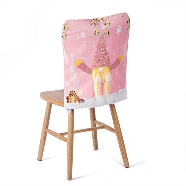 

chair covers christmas funny gnome with led light cartoon faceless santa pink back cap slipcover for dining decor