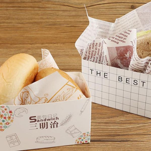 

gift wrap 50pcs cake packaging bagsandwich wrapping paper thick egg toast bread breakfast box burger oil tray